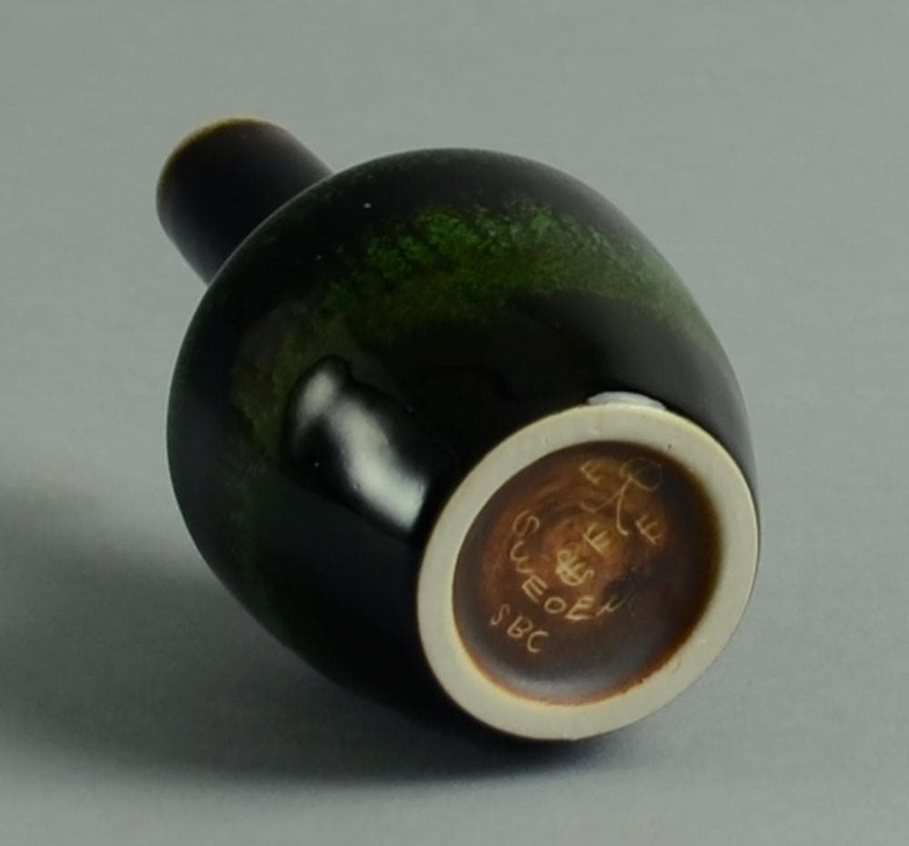 Stoneware vase with glossy green and black glaze by Carl Harry Stalhane A1434 - Freeforms