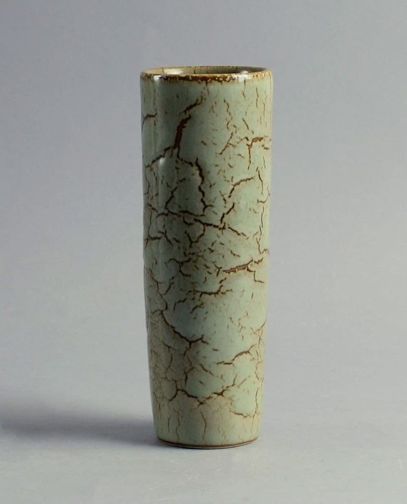 Stoneware vase with glossy green crawling glaze by Carl Harry Stalhane A1196 - Freeforms