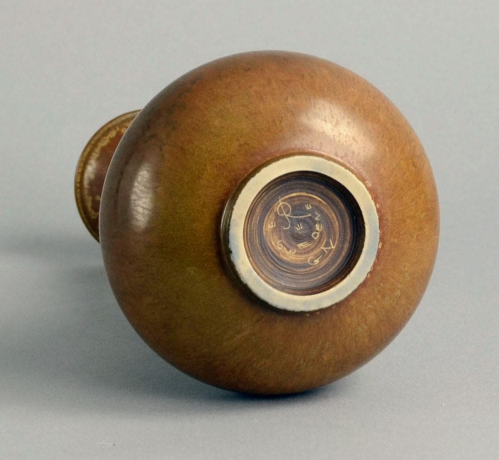 Stoneware vase with matte brown glaze. by Gunnar Nylund B3683 - Freeforms