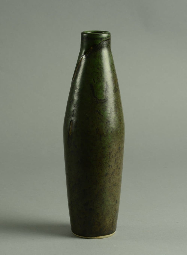 Stoneware vase with mottled brown and green glaze by Carl Harry Stålhane N9077 - Freeforms