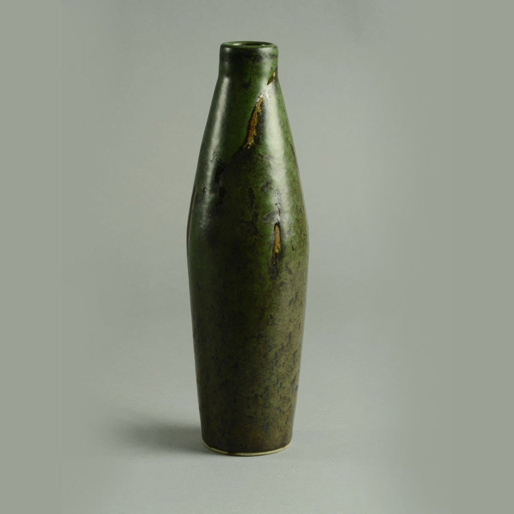 Stoneware vase with mottled brown and green glaze by Carl Harry Stålhane N9077 - Freeforms
