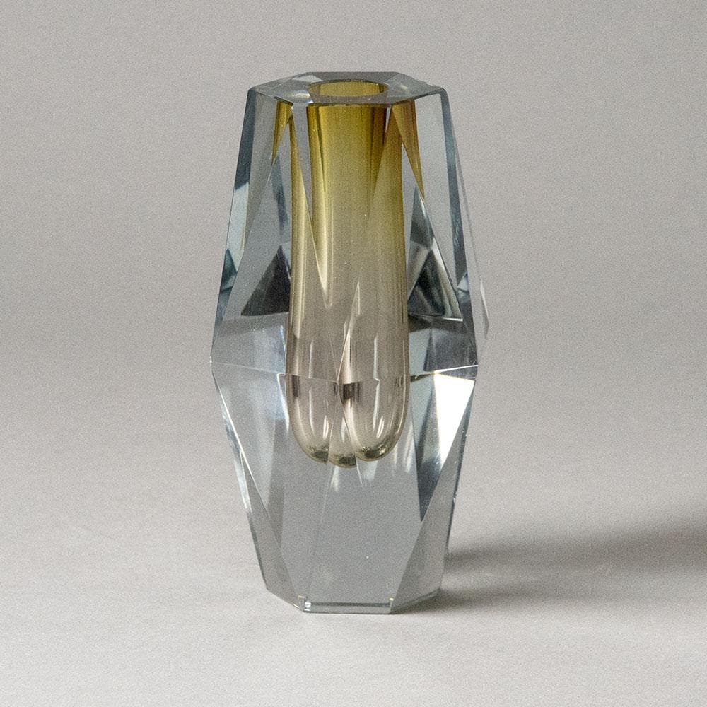 Strombergshyttan faceted vase in amber and clear glass G9337 - Freeforms