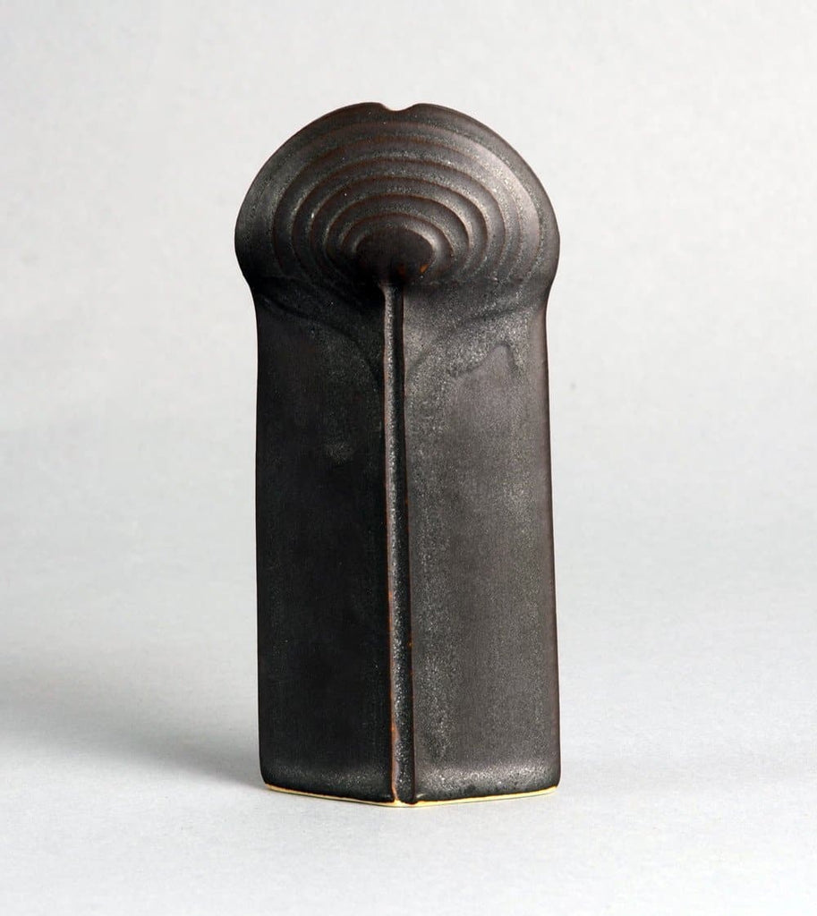 Unique stoneware flattened sculptural vessel form by Karl Scheid N9485 - Freeforms