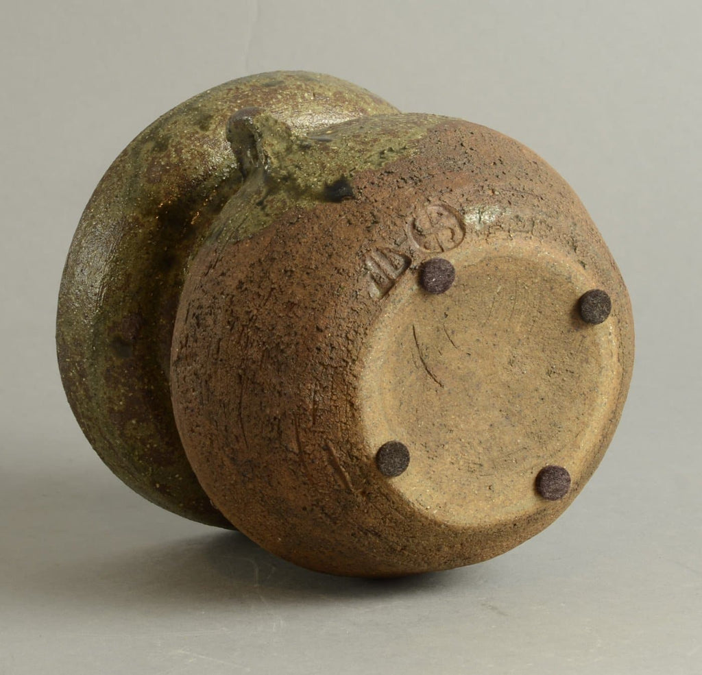 Unique stoneware handled vessel by Janet Leach N7192 - Freeforms