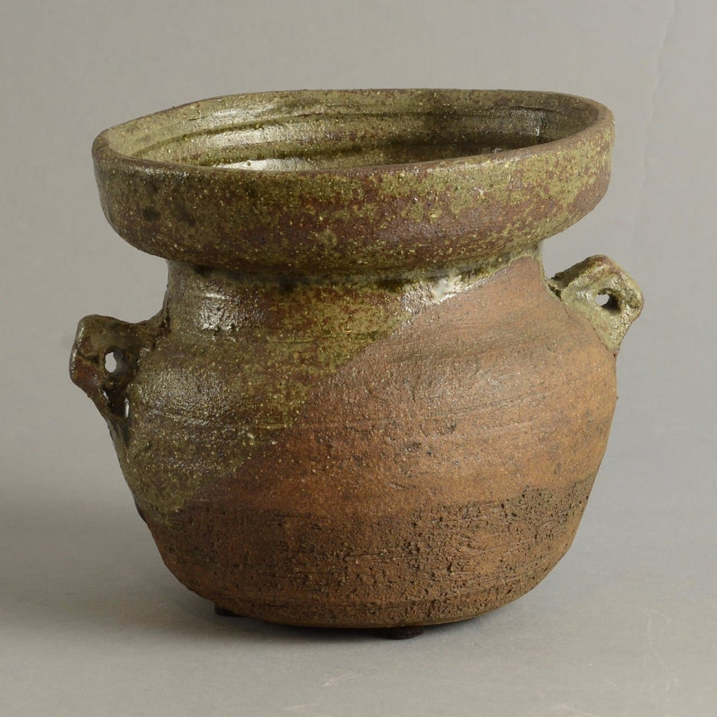 Unique stoneware handled vessel by Janet Leach N7192 - Freeforms