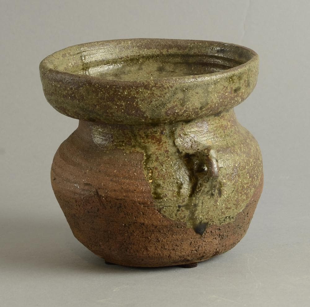 Unique stoneware handled vessel by Janet Leach N7192 - Freeforms