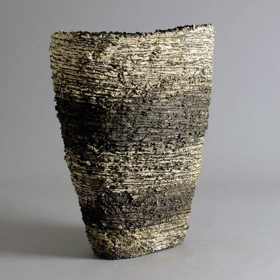 Unique stoneware monumental triangular coil built vessel by Sarah Purvey D6230 - Freeforms