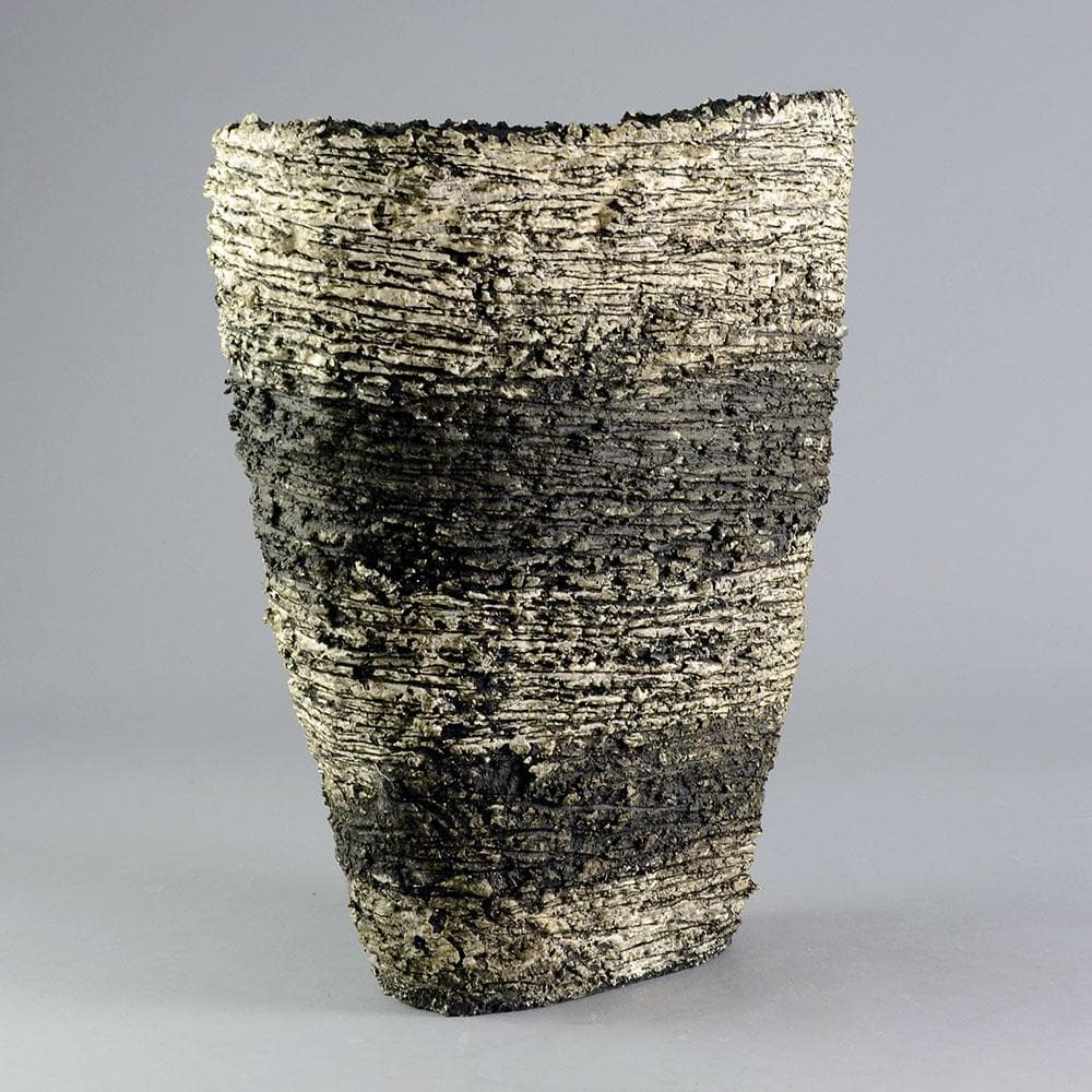 Unique stoneware monumental triangular coil built vessel by Sarah Purvey D6230 - Freeforms