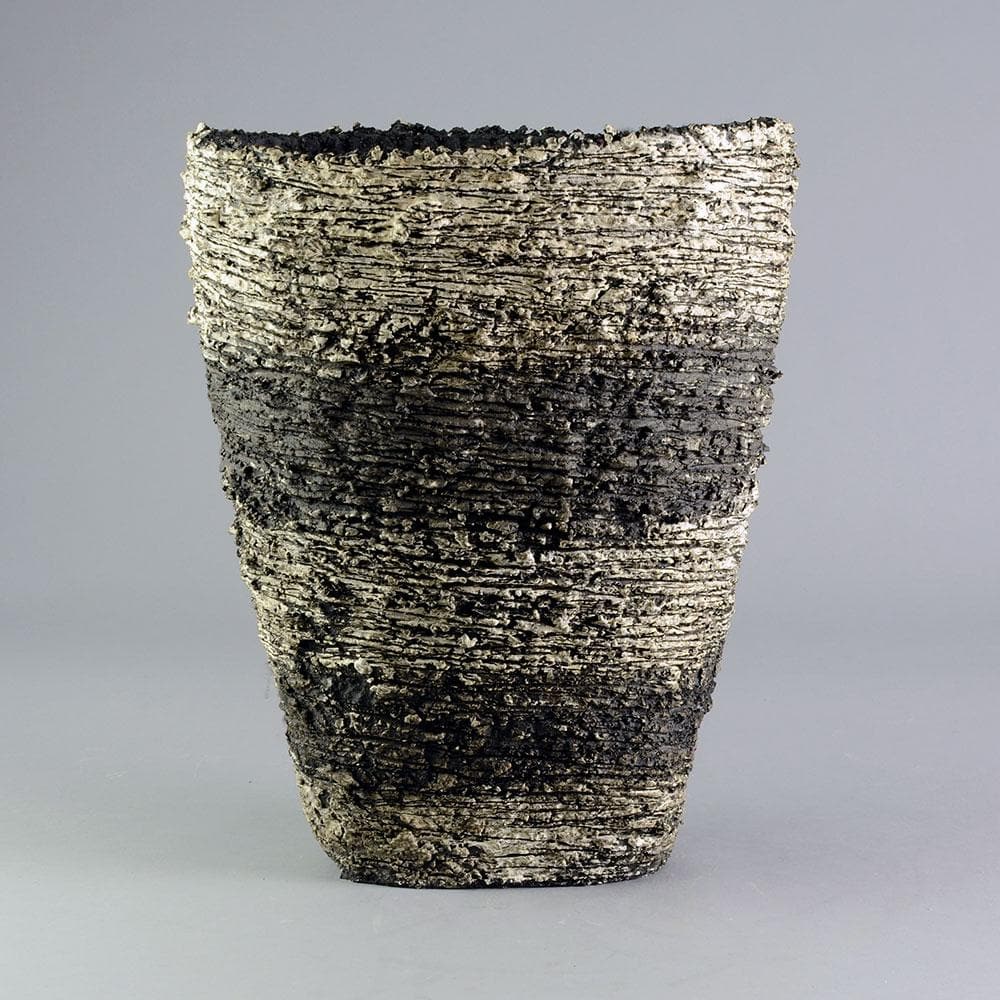 Unique stoneware monumental triangular coil built vessel by Sarah Purvey D6230 - Freeforms