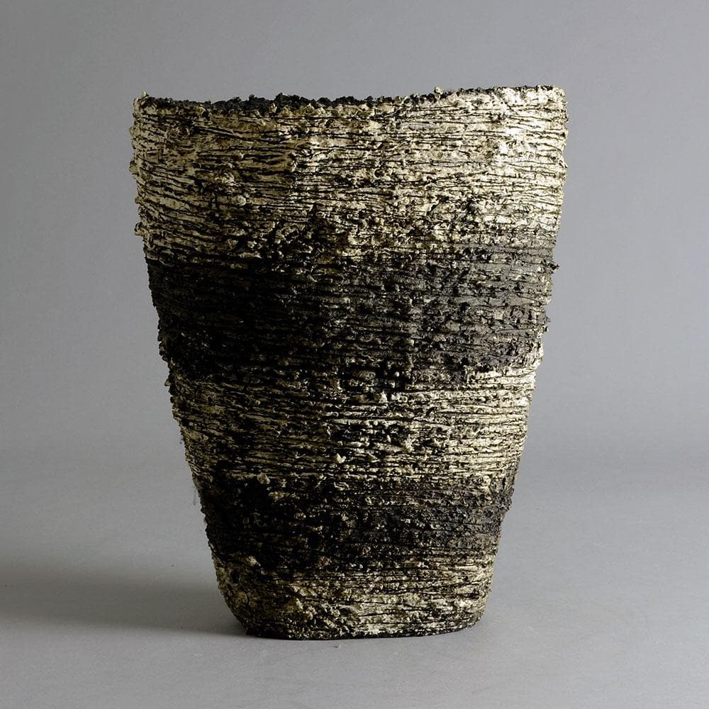 Unique stoneware monumental triangular coil built vessel by Sarah Purvey D6230 - Freeforms