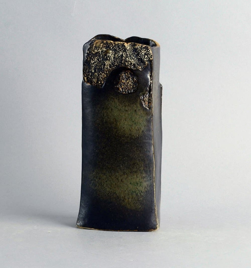 Unique stoneware rectangular vase by Elisabeth Schaffer B3956 - Freeforms