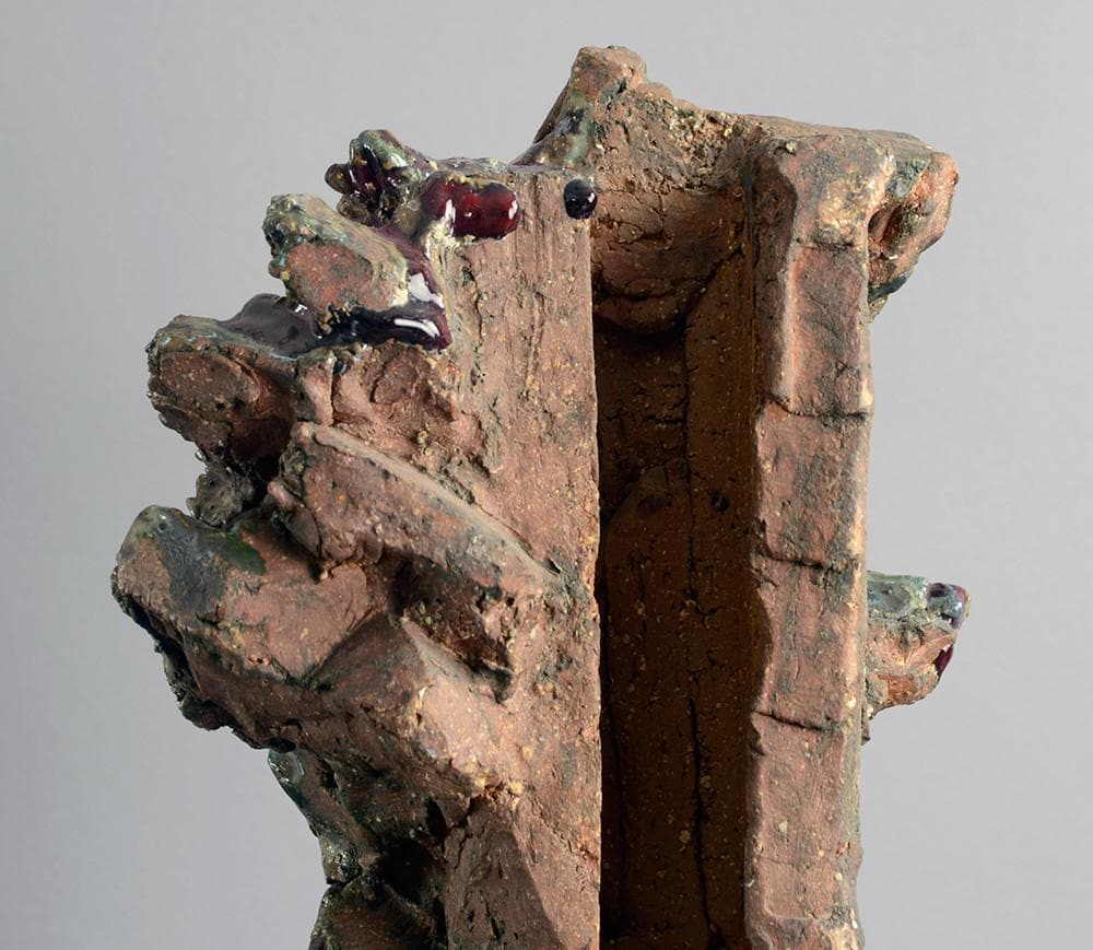 Unique stoneware sculpture with glossy red glaze by Hertha Hillfon B3424 - Freeforms