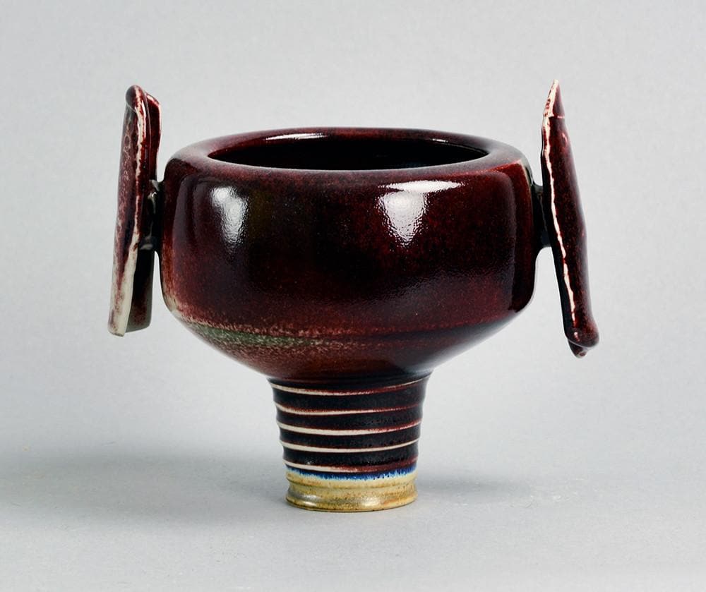 Unique stoneware vase with attached wing-like handles by Johan Broekema B3459 - Freeforms