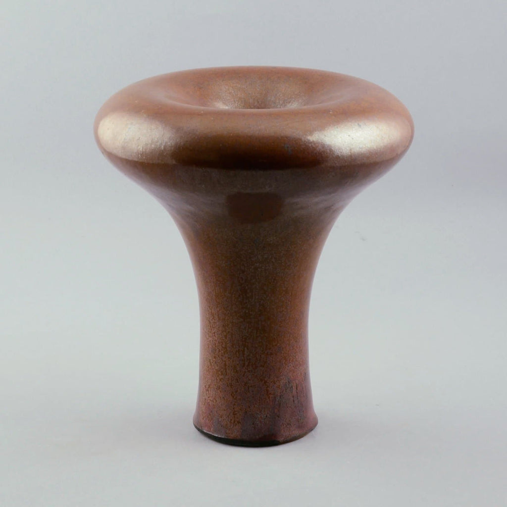 Ursula Scheid Tall flaring vase with glossy reddish brown glaze D6123 - Freeforms