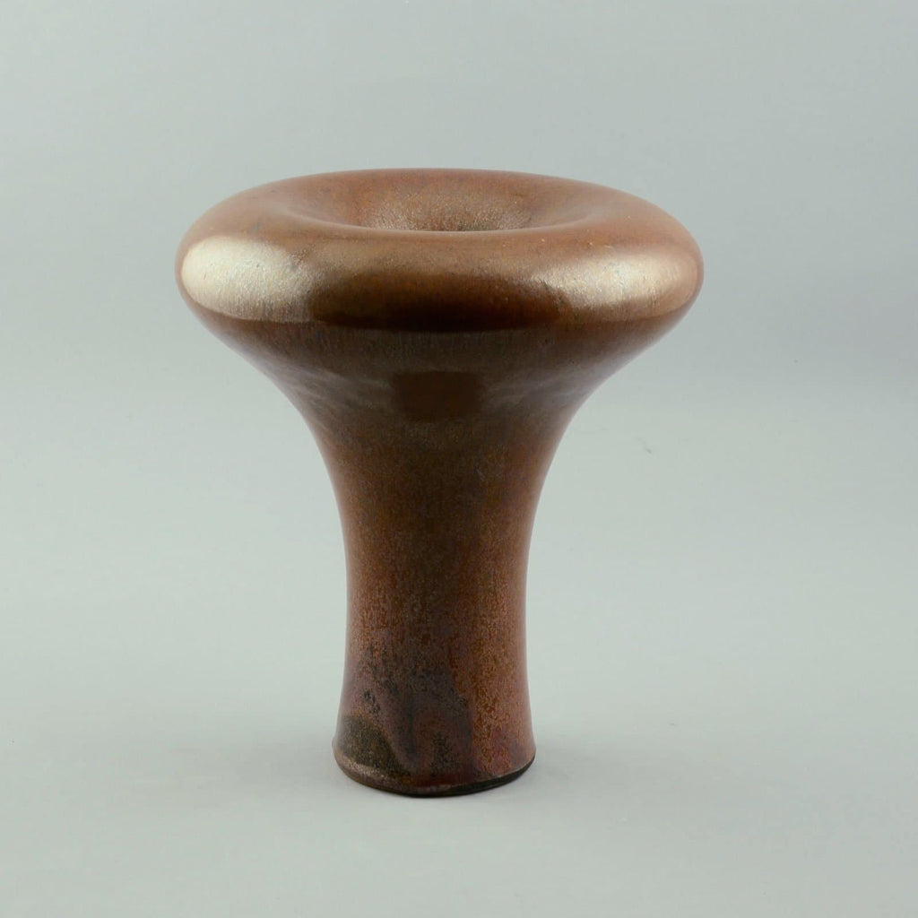 Ursula Scheid Tall flaring vase with glossy reddish brown glaze D6123 - Freeforms