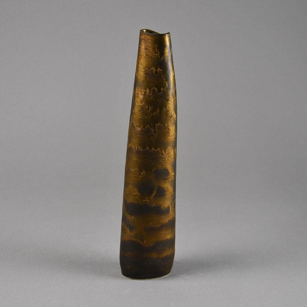 Val Barry, UK, elongated stoneware vessel with brown manganese glaze F8280 - Freeforms