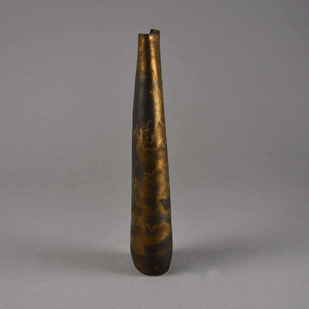 Val Barry, UK, elongated stoneware vessel with brown manganese glaze F8280 - Freeforms
