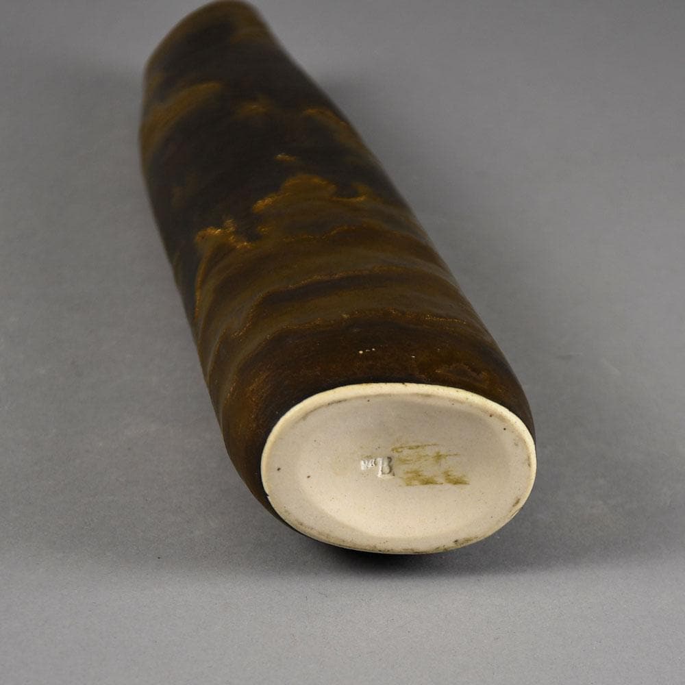 Val Barry, UK, elongated stoneware vessel with brown manganese glaze F8280 - Freeforms