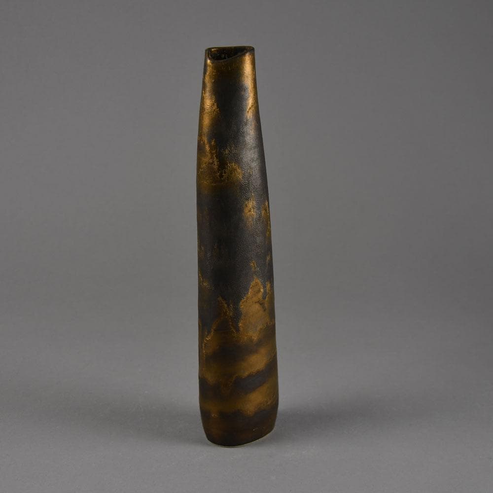 Val Barry, UK, elongated stoneware vessel with brown manganese glaze F8280 - Freeforms