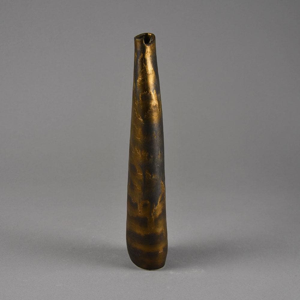 Val Barry, UK, elongated stoneware vessel with brown manganese glaze F8280 - Freeforms