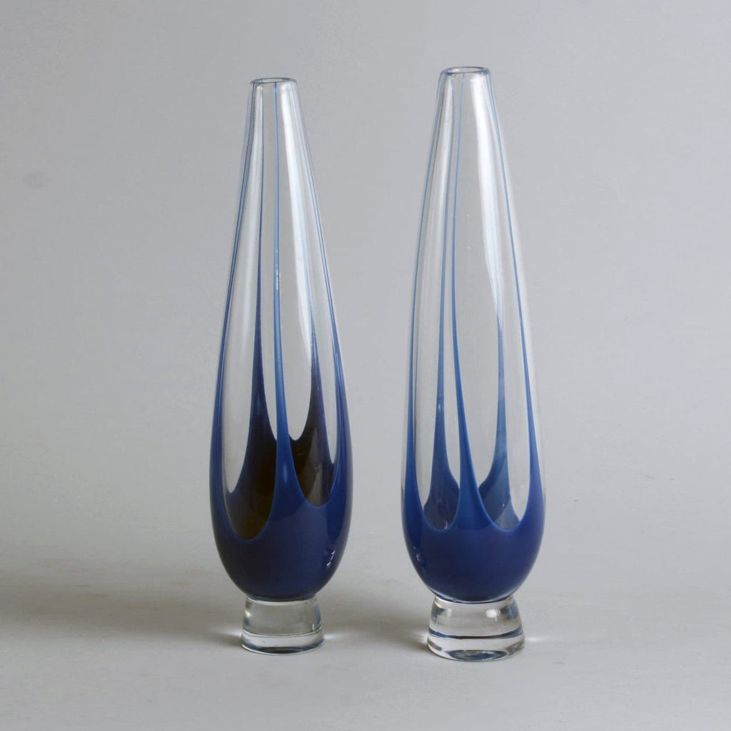 Vicke Lindstrand for Kosta Blue glass footed vase N2897 F1230 - Freeforms
