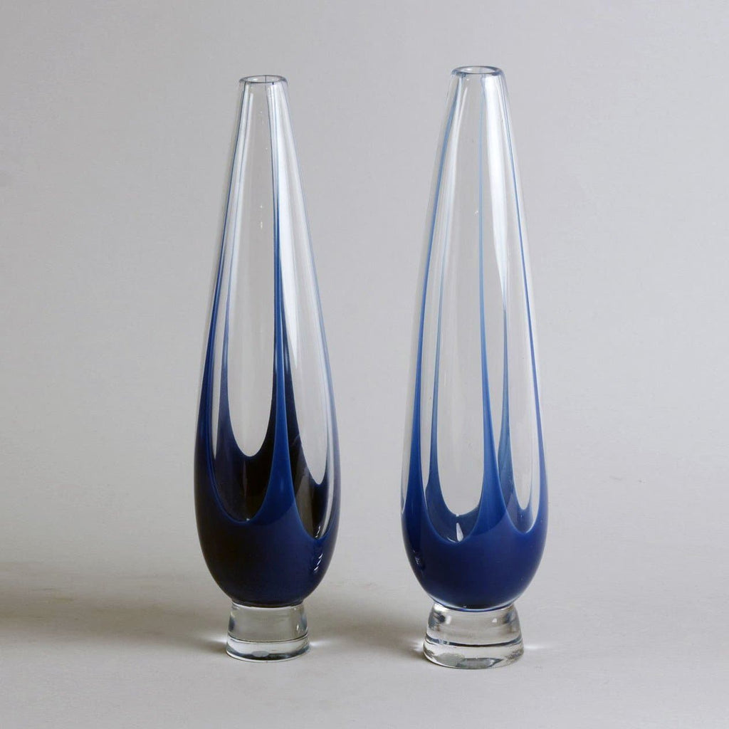 Vicke Lindstrand for Kosta Blue glass footed vase N2897 F1230 - Freeforms