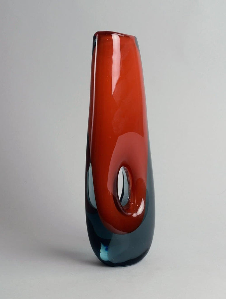 Vicke Lindstrand for Kosta, pierced "Sommerso" vase in red A1638 - Freeforms
