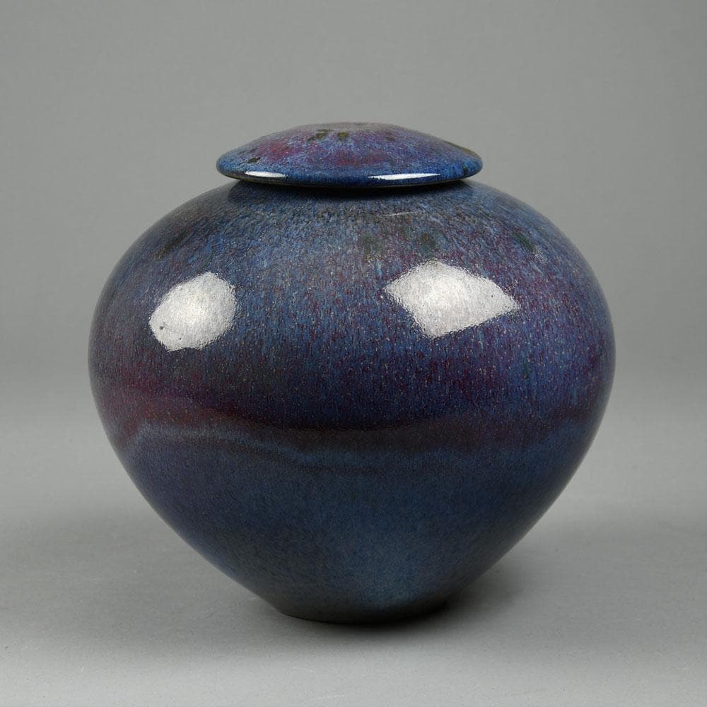 Wendelin Stahl, Germany, unique stoneware jar with glossy blue and purple glaze E7292 - Freeforms