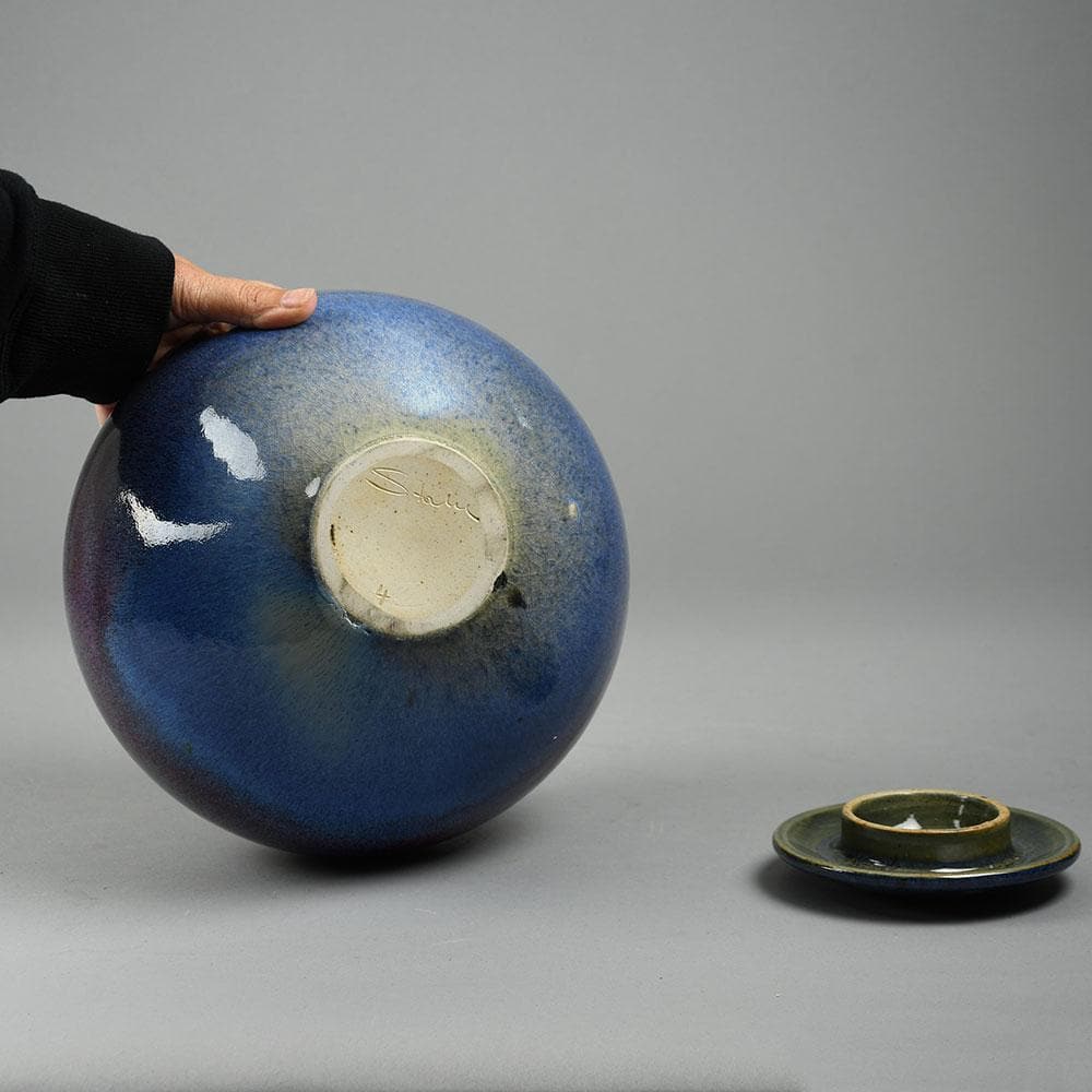 Wendelin Stahl, Germany, unique stoneware jar with glossy blue and purple glaze E7292 - Freeforms