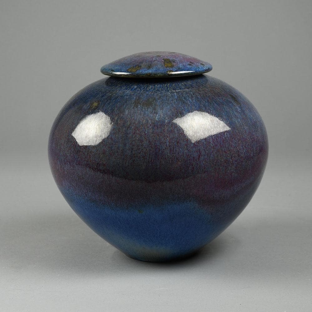 Wendelin Stahl, Germany, unique stoneware jar with glossy blue and purple glaze E7292 - Freeforms