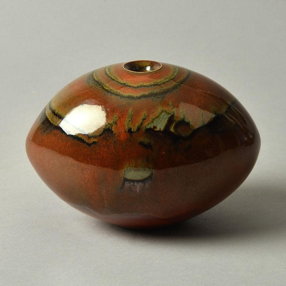 Wilhelm and Elly Kuch, Germany, stoneware vase with glossy brick-red glaze G9112 - Freeforms
