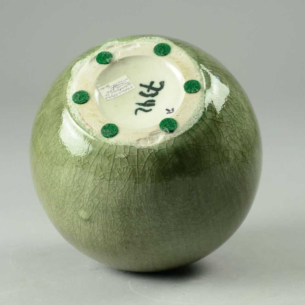 Wilhelm and Elly Kuch, stoneware spherical vase with celadon glaze C5328 - Freeforms