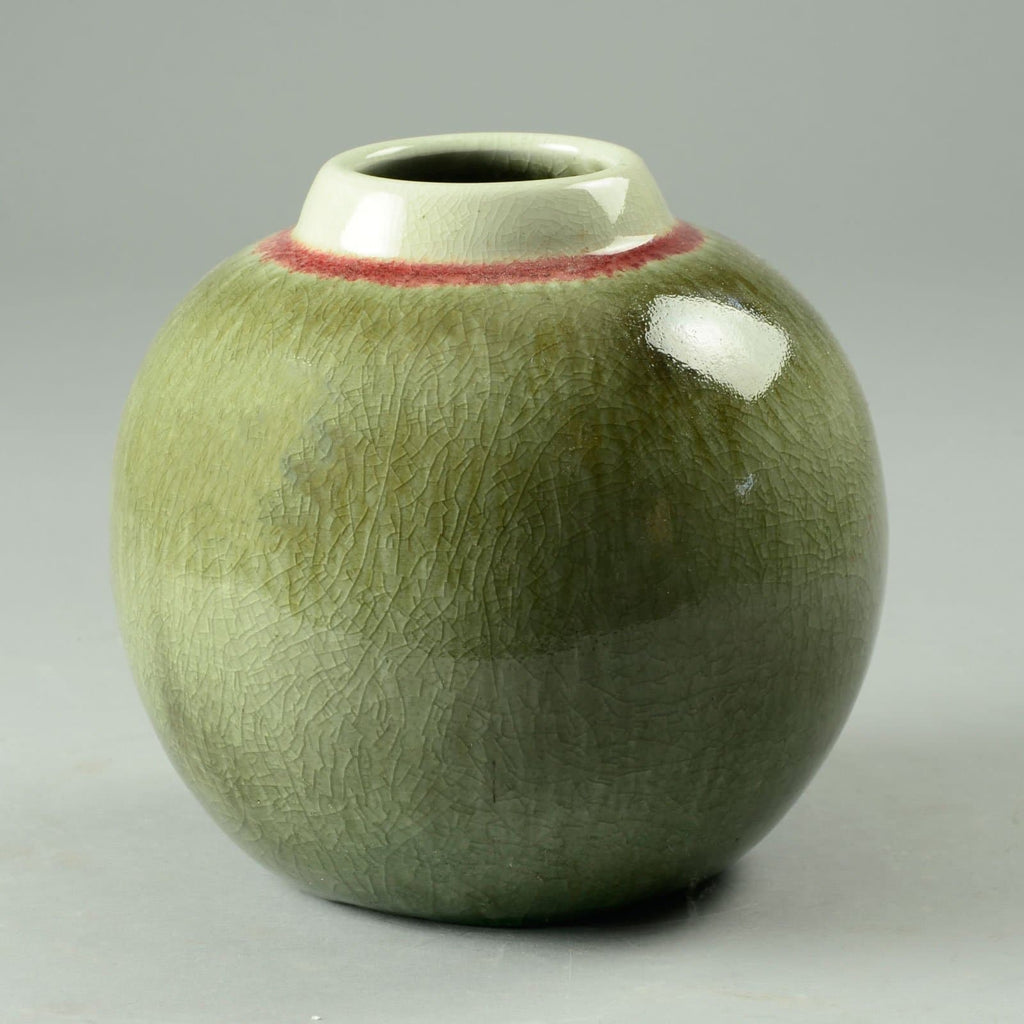 Wilhelm and Elly Kuch, stoneware spherical vase with celadon glaze C5328 - Freeforms