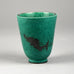 Wilhelm Kage for Gustavsberg, "Argenta" stoneware vase with fish illustration in silver over green glaze B3815 - Freeforms