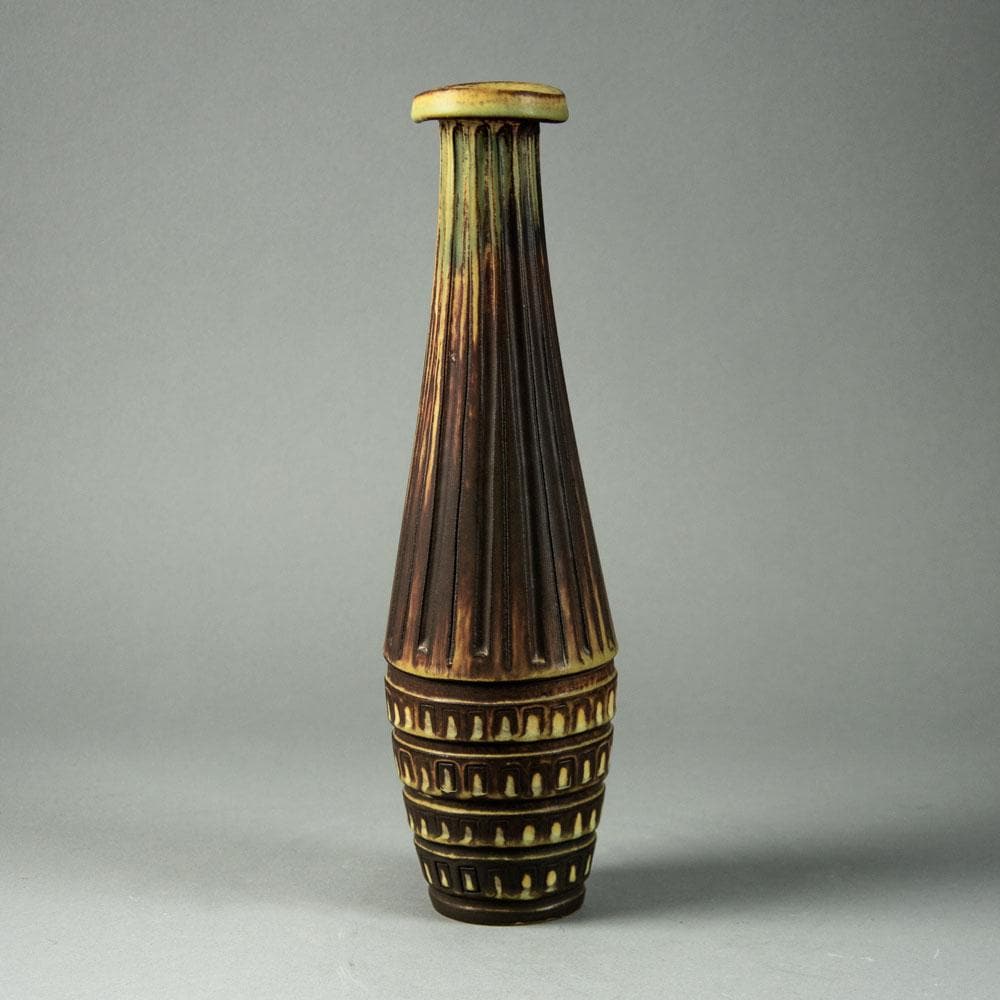 Wilhelm Kåge for Gustavsberg "Farsta" vase with brown and yellow ochre glaze G9218 - Freeforms