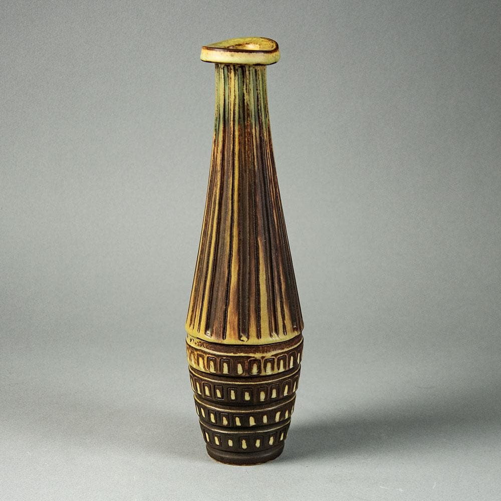 Wilhelm Kåge for Gustavsberg "Farsta" vase with brown and yellow ochre glaze G9218 - Freeforms
