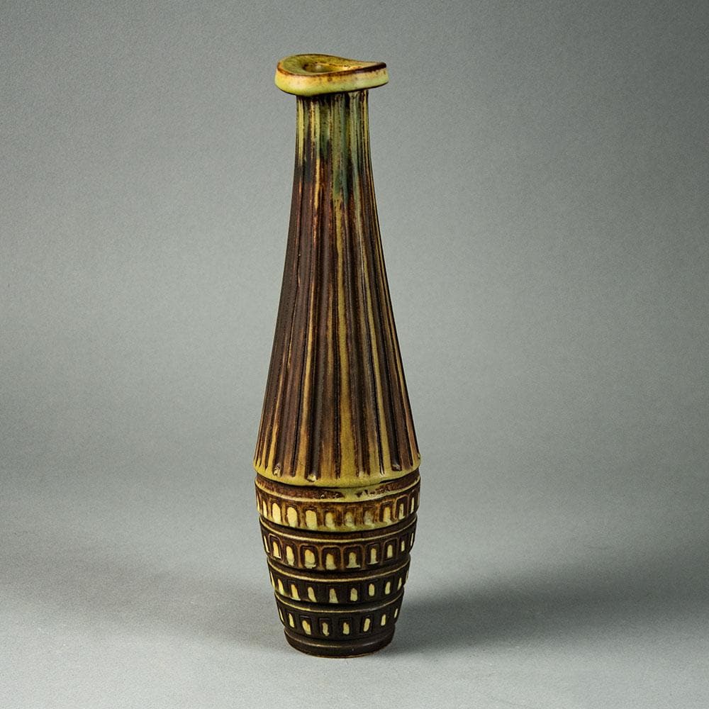 Wilhelm Kåge for Gustavsberg "Farsta" vase with brown and yellow ochre glaze G9218 - Freeforms