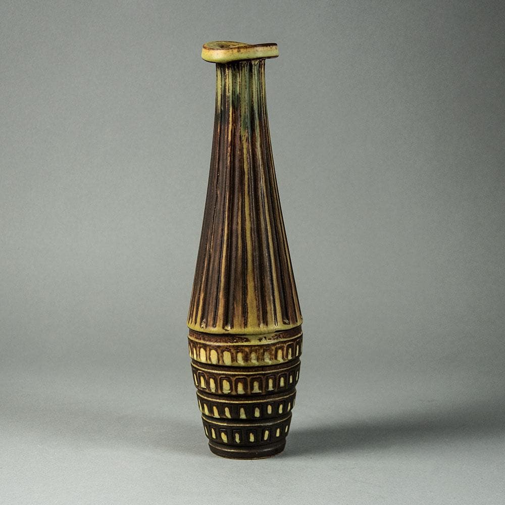Wilhelm Kåge for Gustavsberg "Farsta" vase with brown and yellow ochre glaze G9218 - Freeforms