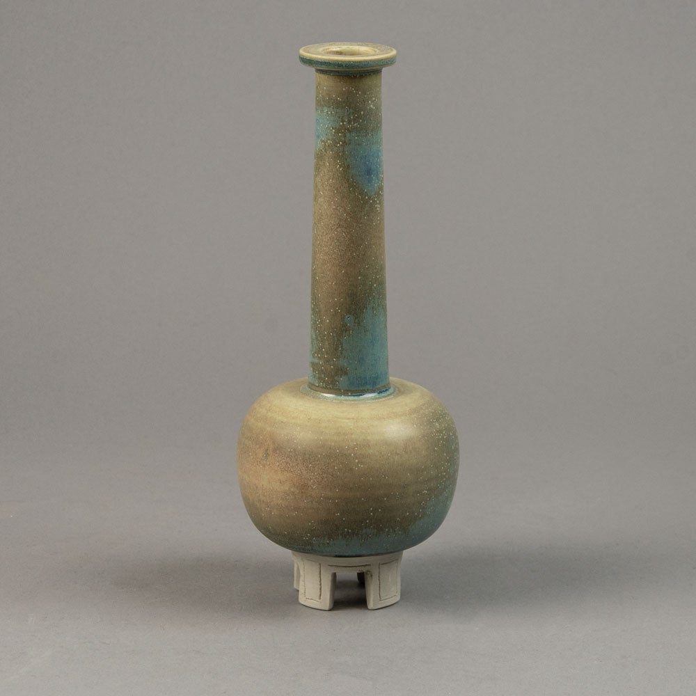 Wilhelm Kåge for Gustavsberg, unique stoneware "Farsta" vase with pale blue and beige matte glaze G9221 - Freeforms