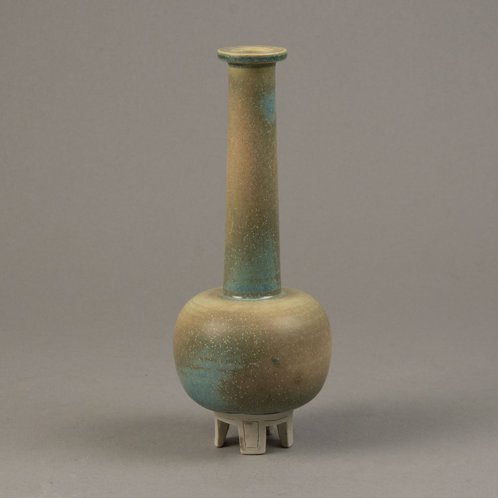 Wilhelm Kåge for Gustavsberg, unique stoneware "Farsta" vase with pale blue and beige matte glaze G9221 - Freeforms