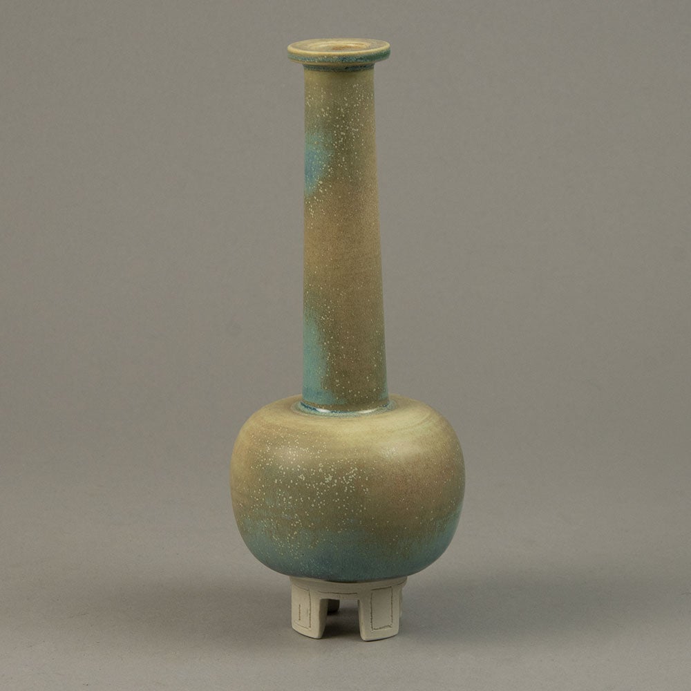 Wilhelm Kåge for Gustavsberg, unique stoneware "Farsta" vase with pale blue and beige matte glaze G9221 - Freeforms