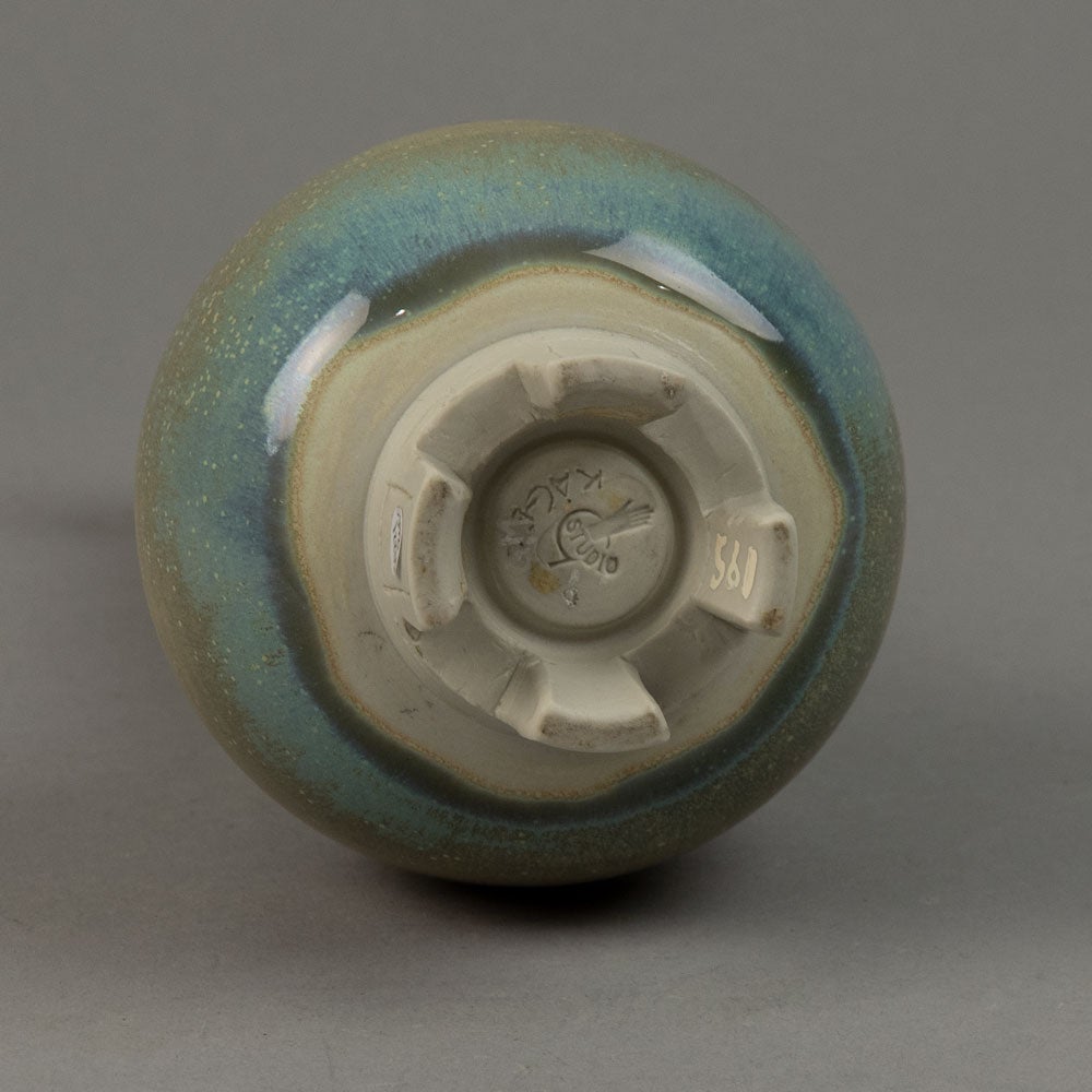 Wilhelm Kåge for Gustavsberg, unique stoneware "Farsta" vase with pale blue and beige matte glaze G9221 - Freeforms