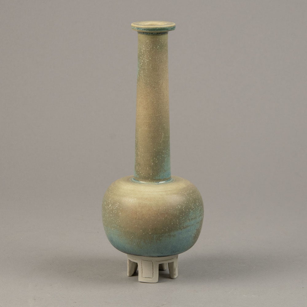 Wilhelm Kåge for Gustavsberg, unique stoneware "Farsta" vase with pale blue and beige matte glaze G9221 - Freeforms