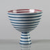 Stig Lindberg for Gustavsberg, Sweden, striped earthenware footed bowl  in pink, blue and white J1606