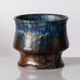 Liisa Hallamaa for Arabia, Finland, unique stoneware vase with dripping blue over brown glaze K2223