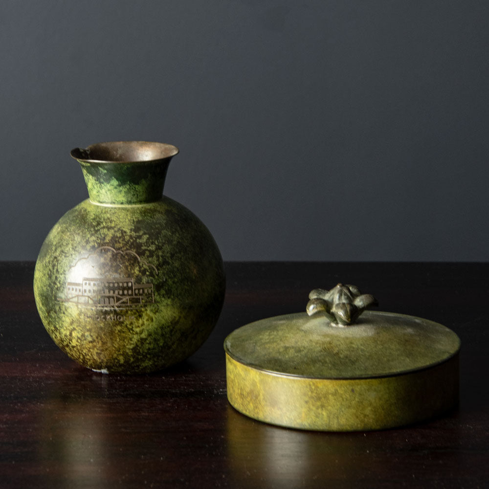 Light bronze vase and lidded dish