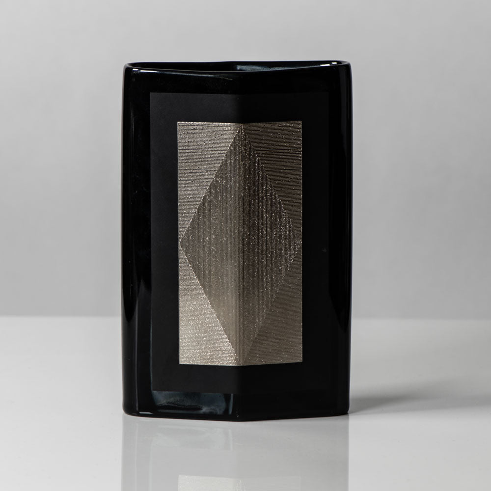 Helmut Dresler for Rosenthal, Germany, porcelain vase with glossy black glaze and silver applique J1395