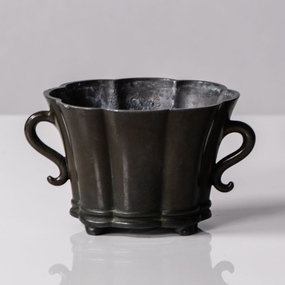 Just Andersen, Denmark, handled scalloped vessel in disko metal K2253