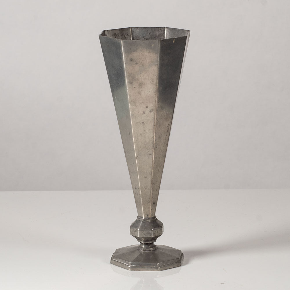 CG Hallberg, Sweden, pewter footed octagonal vase L3702