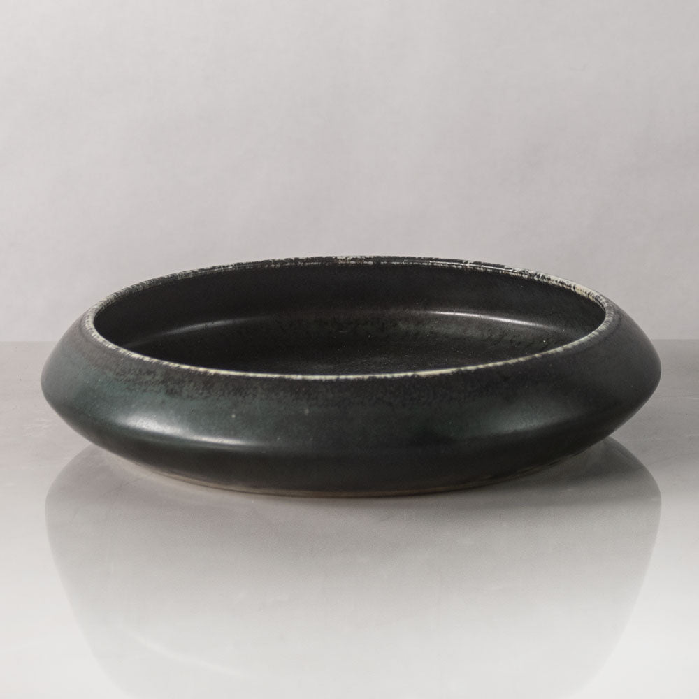Carl Harry Stålhane for Rörstrand, Sweden, unique stoneware bowl with dark green and black glaze J1580